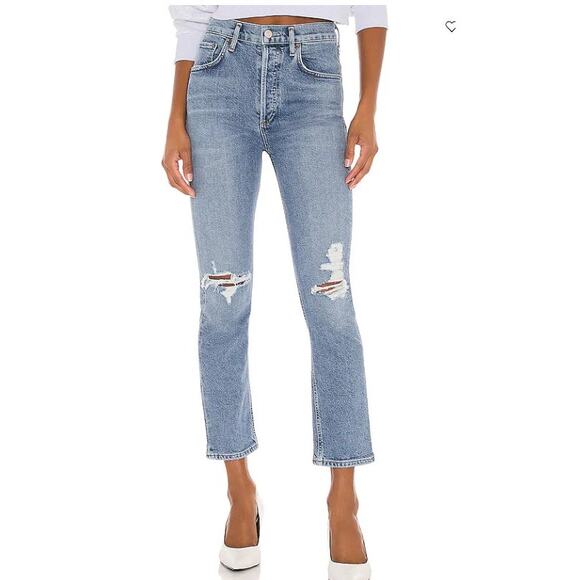 AGOLDE Riley High Rise Straight Leg Crop Size 29 Whiplash Distressed Stone Wash - Picture 8 of 14
